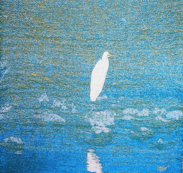 EGRET-ON-POND-needs-stretcher-tapestry-cotton-rayon-yarns_